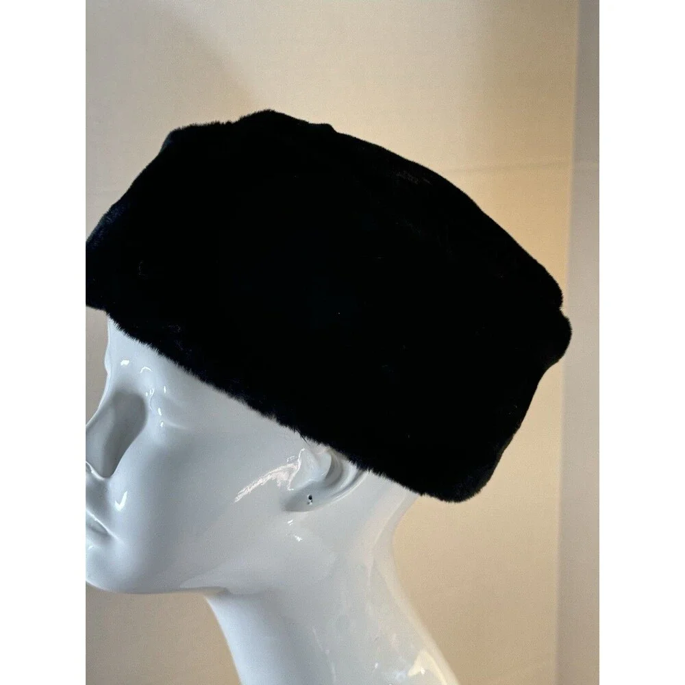FLORENCE EISEMAN Black Faux Fur Muff Style Hat Girls Size 4/6X